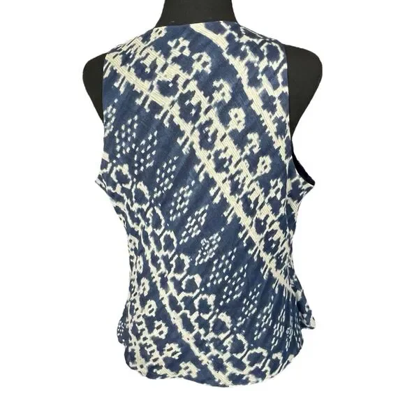 LAUREN RALPH LAUREN Silk & Linen Side Zip Wrap Top Blue & Cream Women’s 14 NEW - Picture 5 of 10